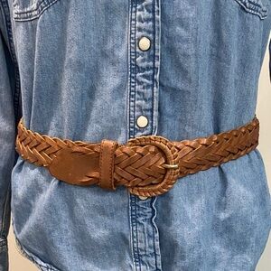 Brown Braided Leather Belt Size Medium Woven Vintage Boho Classic Unisex